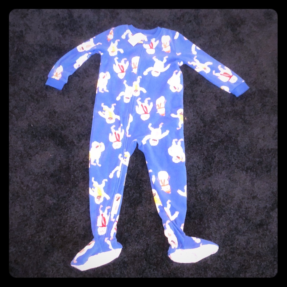 Snowman/ snow monster fleece footed pajamas
